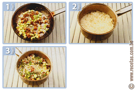 Risotto de arroz integral con champiñones y espinacas, preparación