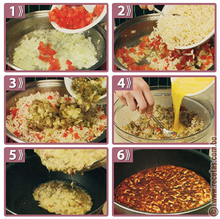 Tortilla de berenjena y arroz a la mexicana preparación, receta - recetas.com.bo