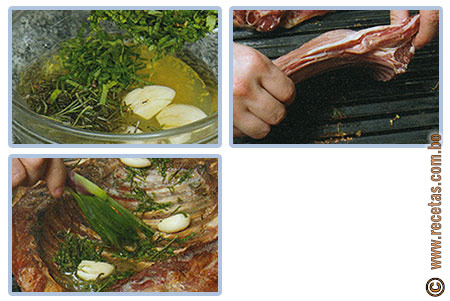 Costillar de cordero con cebollas asadas, preparación