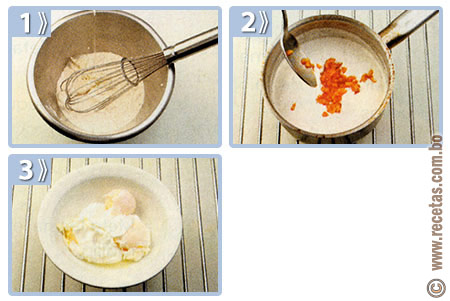 Huevos escalfados en salsa de almendras, preparación