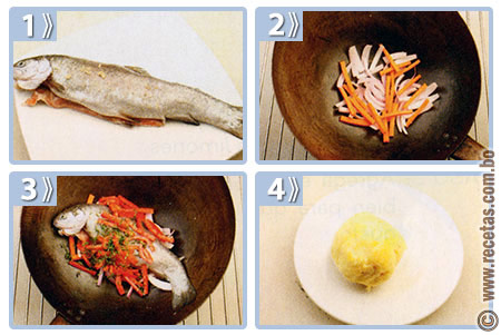 Pescado al vapor con verduras, preparación