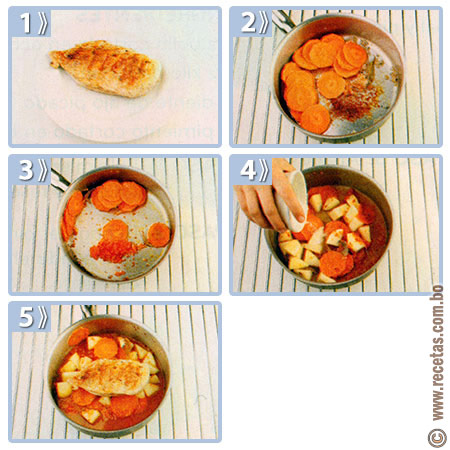 Pollo con peras y zanahorias, preparación