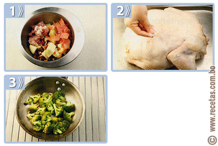 Pavita asada con relleno de carne y frutos secos preparación, receta - recetas.com.bo