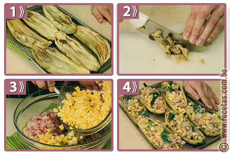 Berenjenas rellenas a la napolitana preparación, receta - recetas.com.bo