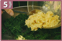 Canastas de berenjena con puré de papa y espinaca, pure de espinaca