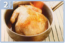 Pollo con setas al vino, cubrir con mantequilla y dorar